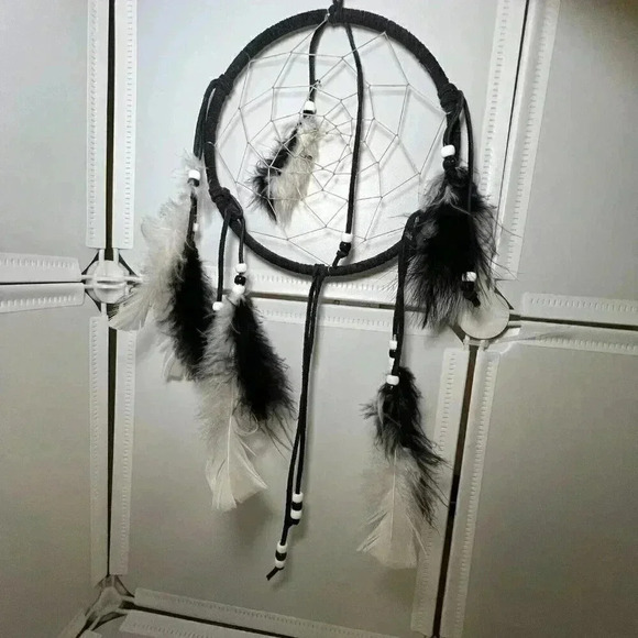 Black Handmade Dream Catcher With Feathers Beads - Picture 1 of 2